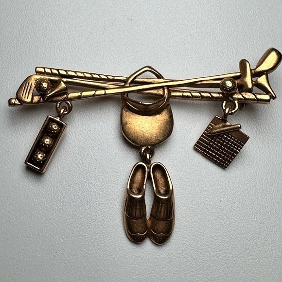 VTG Danecraft Golfer Brooch Gold Tone Dangle Shoes, Balls, Hats, Golf Clubs 0660 - Picture 5 of 10